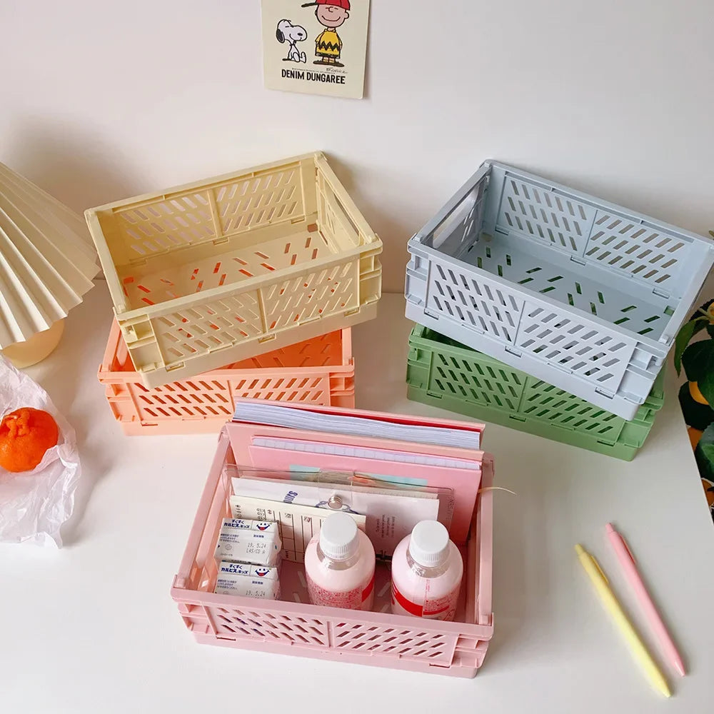 Mini Collapsible Storage Crate – Stackable Desktop Organizer with Handles