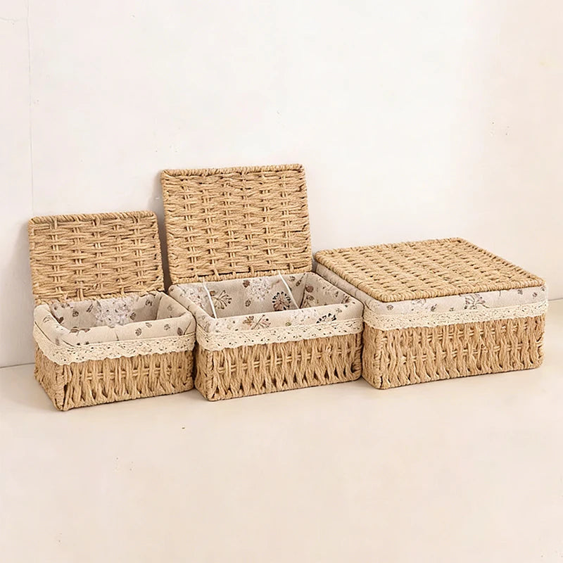 Rustic Woven Desktop Organizer – Versatile Foldable Storage Basket in Earth Tones