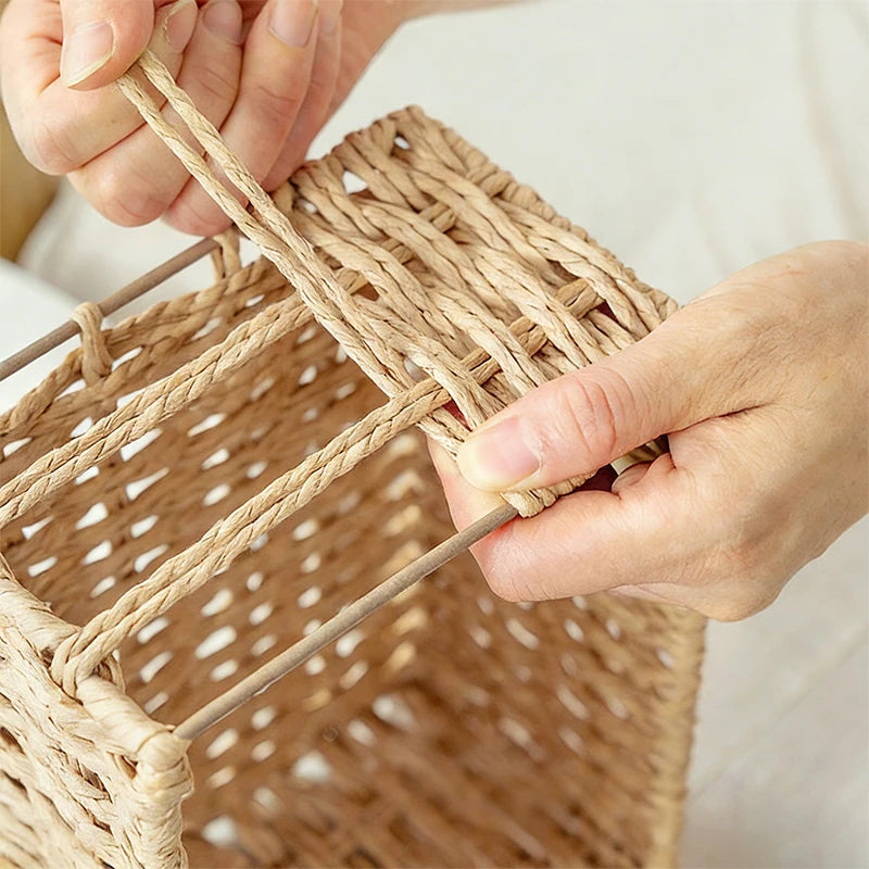 Rustic Woven Desktop Organizer – Versatile Foldable Storage Basket in Earth Tones