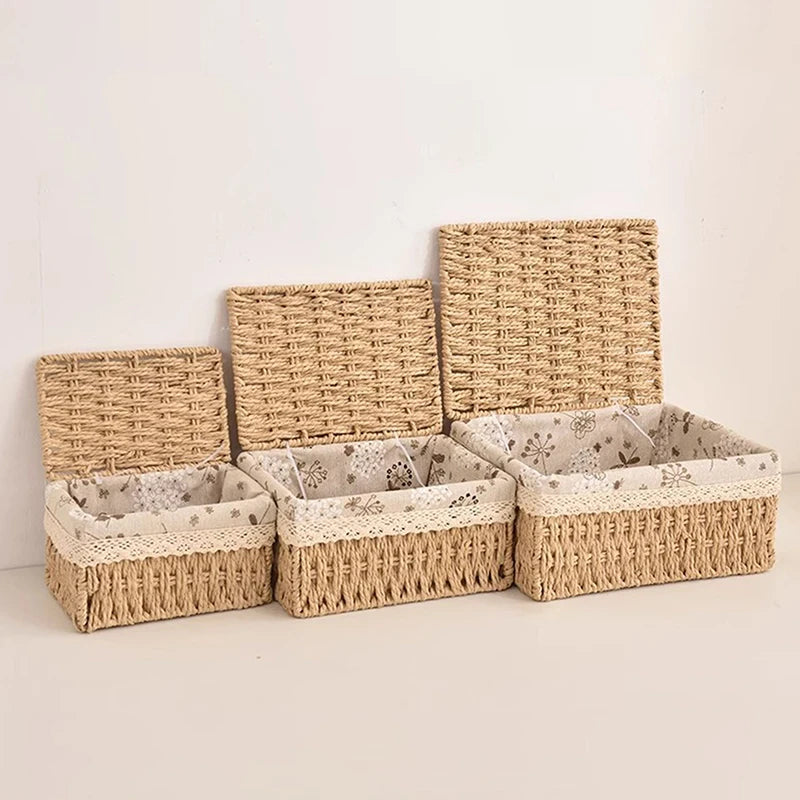 Rustic Woven Desktop Organizer – Versatile Foldable Storage Basket in Earth Tones
