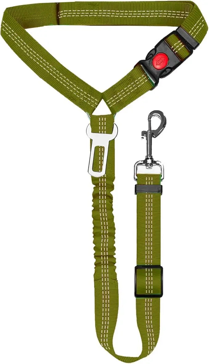 No-Tangle Pet Car Safety Tether – Heavy-Duty Adjustable Seat Belt with Shock-Absorbing Bungee for Dogs & Cats