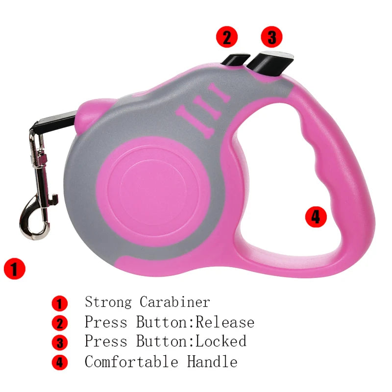 Heavy-Duty Retractable Pet Leash – One-Hand Brake & Lock System for Small to Large Breeds