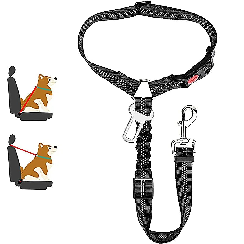 No-Tangle Pet Car Safety Tether – Heavy-Duty Adjustable Seat Belt with Shock-Absorbing Bungee for Dogs & Cats