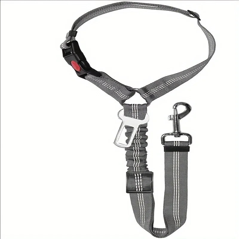 No-Tangle Pet Car Safety Tether – Heavy-Duty Adjustable Seat Belt with Shock-Absorbing Bungee for Dogs & Cats