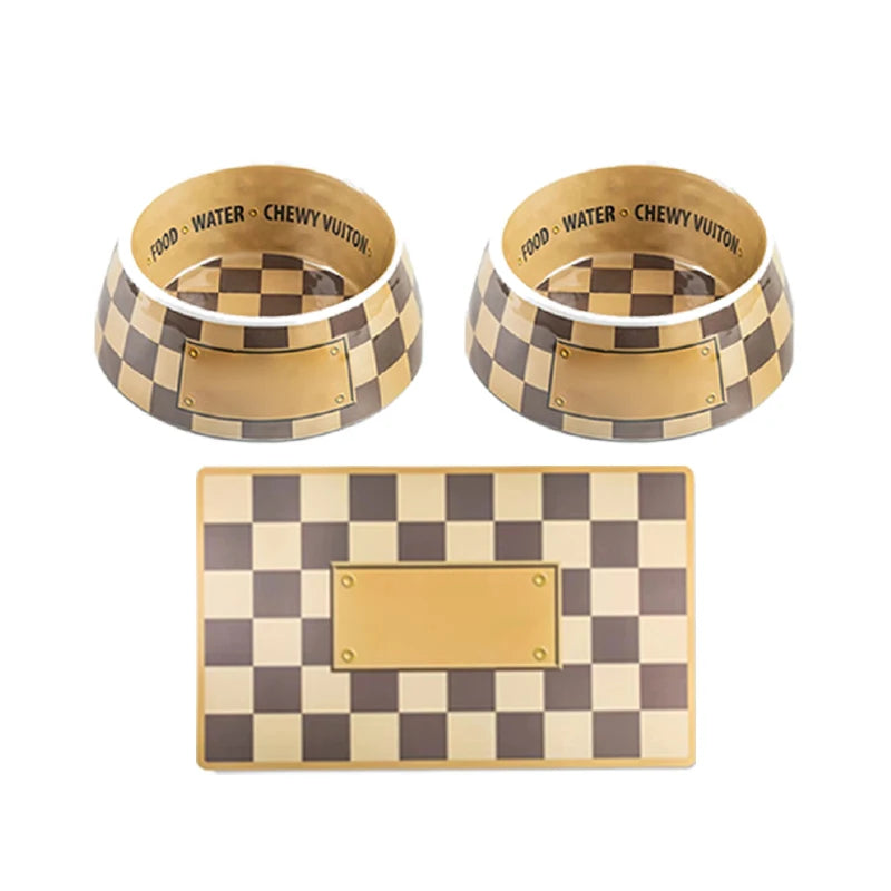 Luxury Stainless Steel Dog & Cat Bowls – Non-Slip Designer Feeder Set with Matching Silicone Mat