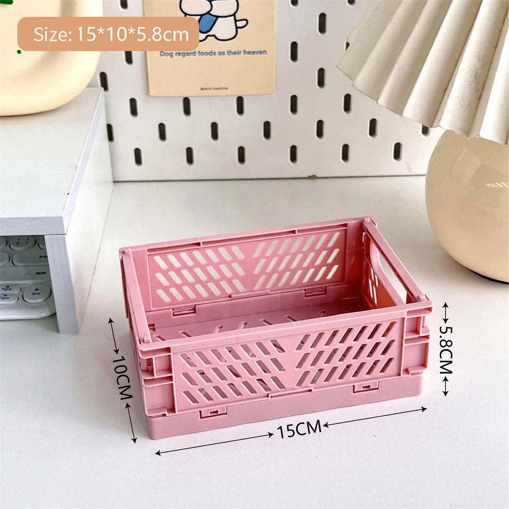 Mini Collapsible Storage Crate – Stackable Desktop Organizer with Handles