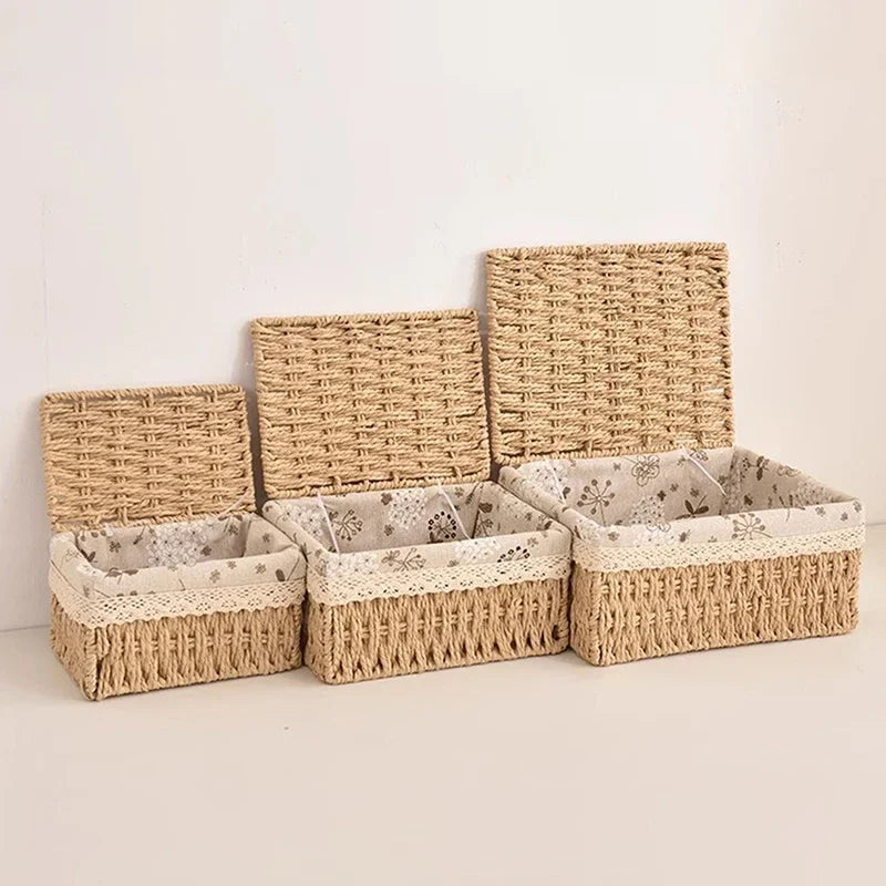 Rustic Woven Desktop Organizer – Versatile Foldable Storage Basket in Earth Tones