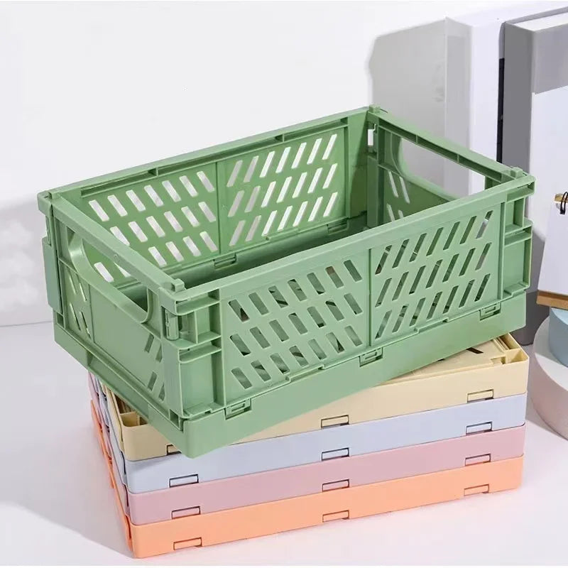 Mini Collapsible Storage Crate – Stackable Desktop Organizer with Handles