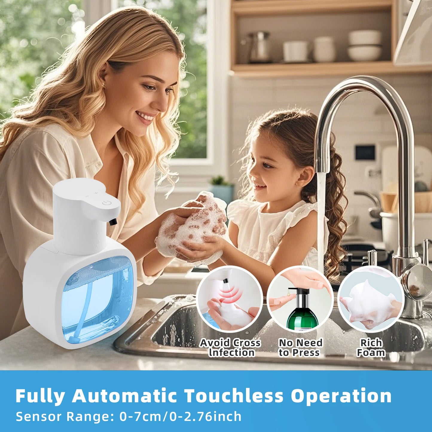 Smart Wall-Mounted Automatic Foam Soap Dispenser – 500ml Touchless Sensor & Rechargeable
