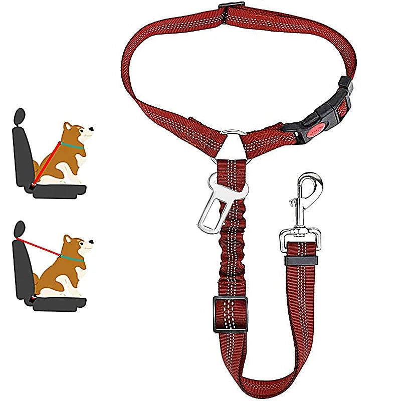 No-Tangle Pet Car Safety Tether – Heavy-Duty Adjustable Seat Belt with Shock-Absorbing Bungee for Dogs & Cats