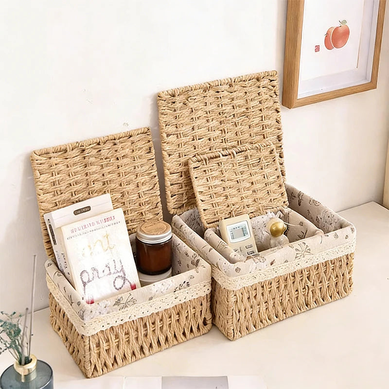 Rustic Woven Desktop Organizer – Versatile Foldable Storage Basket in Earth Tones