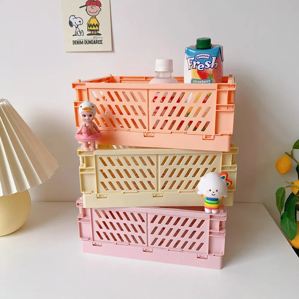 Mini Collapsible Storage Crate – Stackable Desktop Organizer with Handles