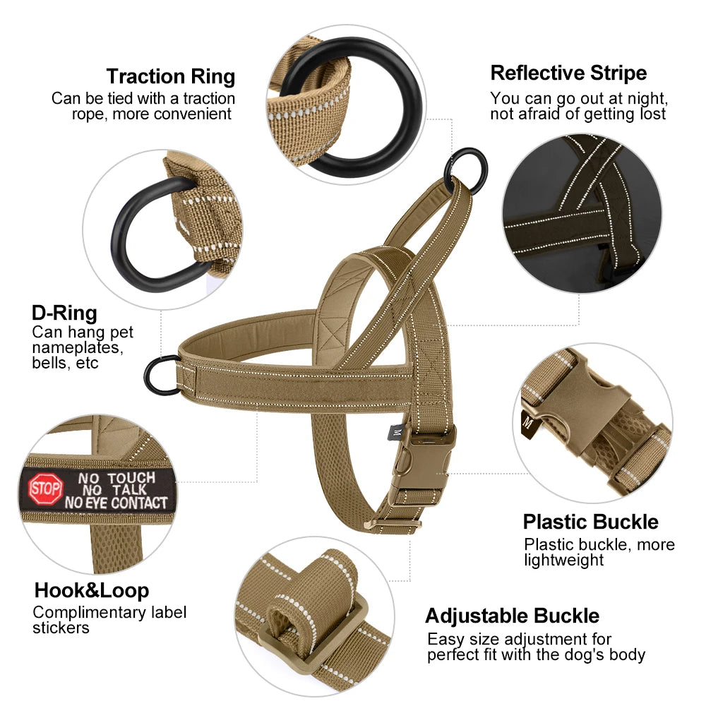 Heavy-Duty Tactical Dog Harness – Reflective No-Pull Training Vest for Small, Medium & Large Breeds