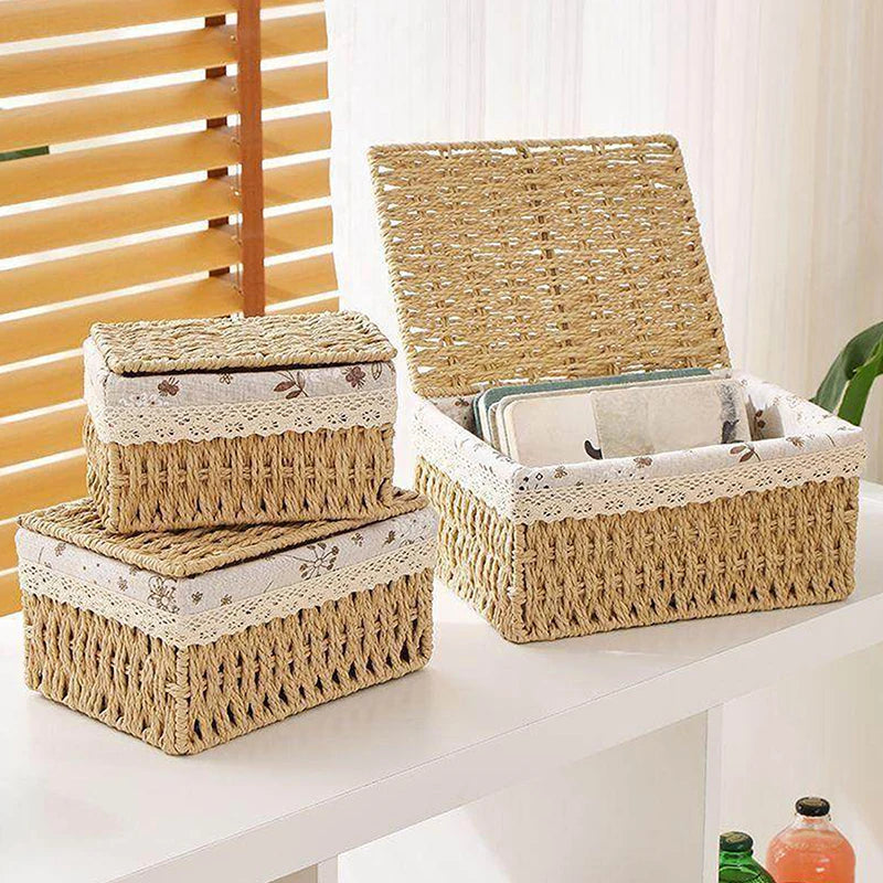 Rustic Woven Desktop Organizer – Versatile Foldable Storage Basket in Earth Tones