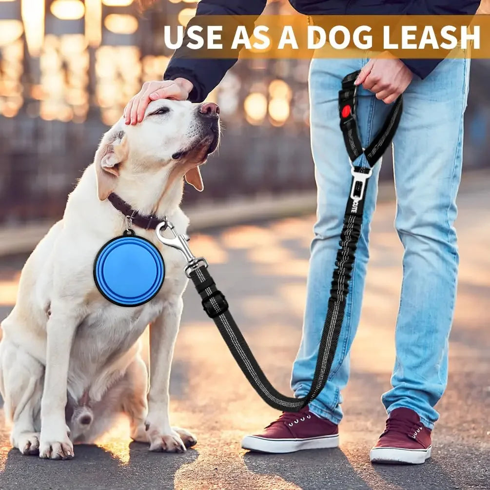 No-Tangle Pet Car Safety Tether – Heavy-Duty Adjustable Seat Belt with Shock-Absorbing Bungee for Dogs & Cats