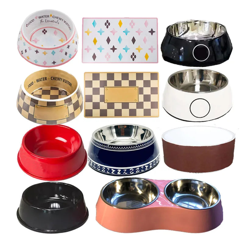 Luxury Stainless Steel Dog & Cat Bowls – Non-Slip Designer Feeder Set with Matching Silicone Mat