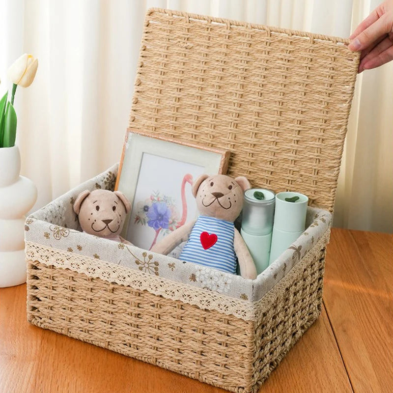 Rustic Woven Desktop Organizer – Versatile Foldable Storage Basket in Earth Tones
