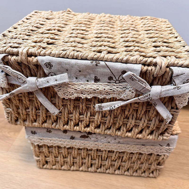Rustic Woven Desktop Organizer – Versatile Foldable Storage Basket in Earth Tones