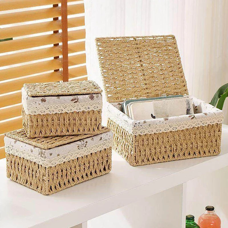 Rustic Woven Desktop Organizer – Versatile Foldable Storage Basket in Earth Tones