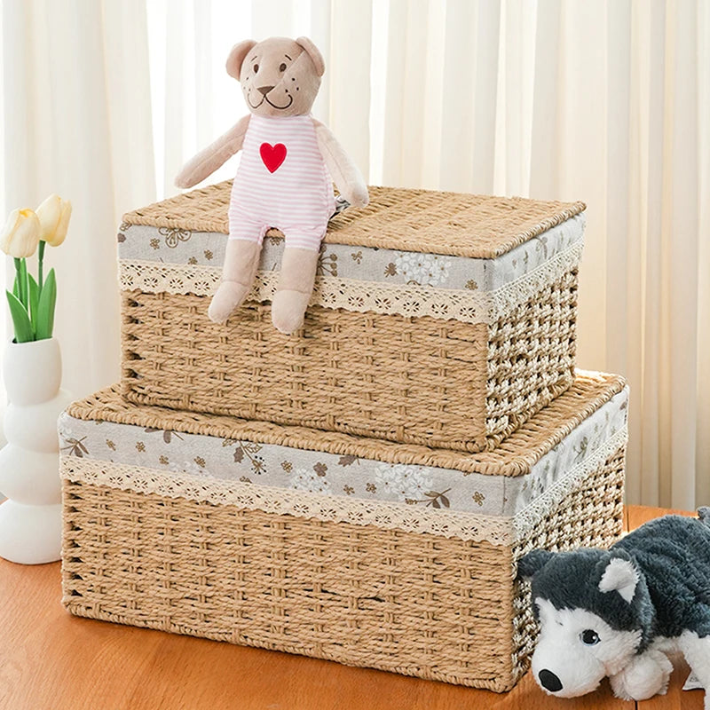 Rustic Woven Desktop Organizer – Versatile Foldable Storage Basket in Earth Tones