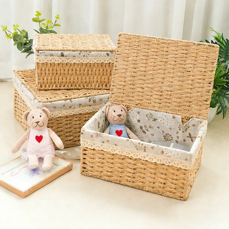 Rustic Woven Desktop Organizer – Versatile Foldable Storage Basket in Earth Tones