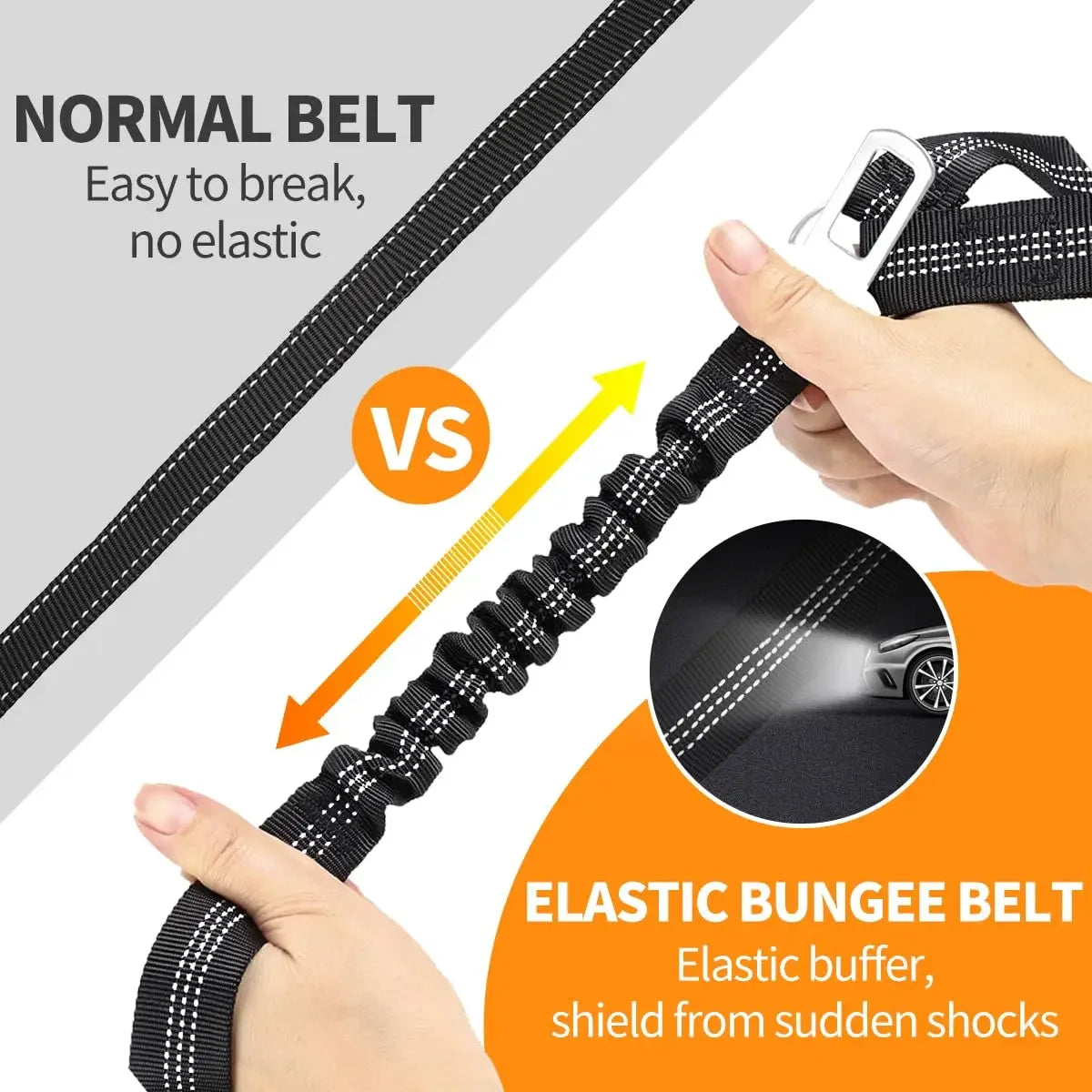 No-Tangle Pet Car Safety Tether – Heavy-Duty Adjustable Seat Belt with Shock-Absorbing Bungee for Dogs & Cats