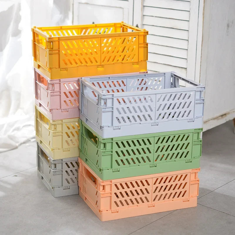 Mini Collapsible Storage Crate – Stackable Desktop Organizer with Handles