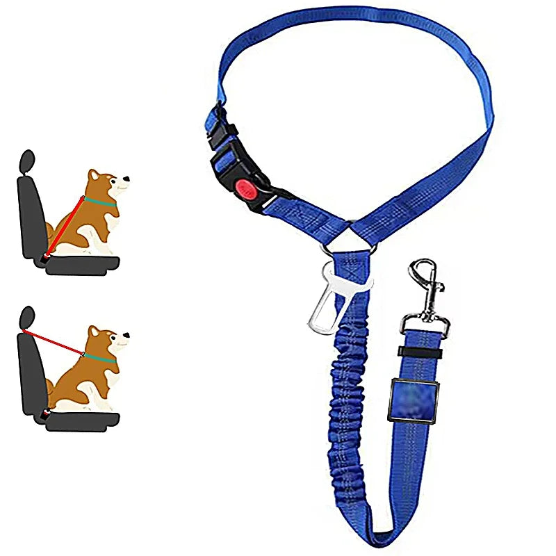 No-Tangle Pet Car Safety Tether – Heavy-Duty Adjustable Seat Belt with Shock-Absorbing Bungee for Dogs & Cats