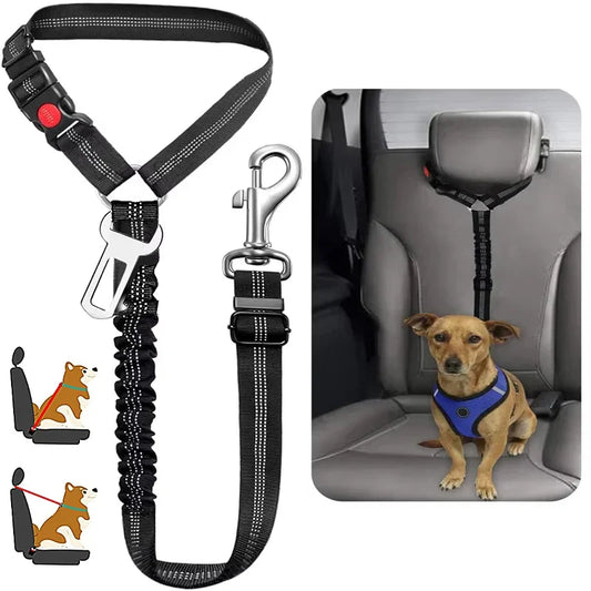 No-Tangle Pet Car Safety Tether – Heavy-Duty Adjustable Seat Belt with Shock-Absorbing Bungee for Dogs & Cats