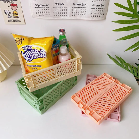 Mini Collapsible Storage Crate – Stackable Desktop Organizer with Handles