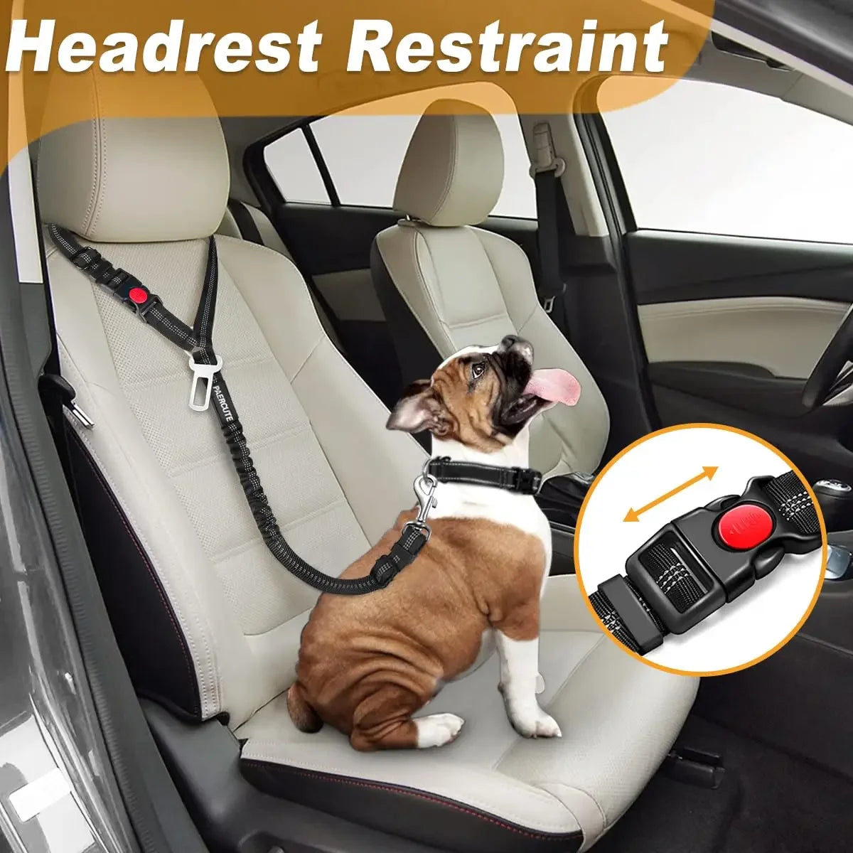 No-Tangle Pet Car Safety Tether – Heavy-Duty Adjustable Seat Belt with Shock-Absorbing Bungee for Dogs & Cats