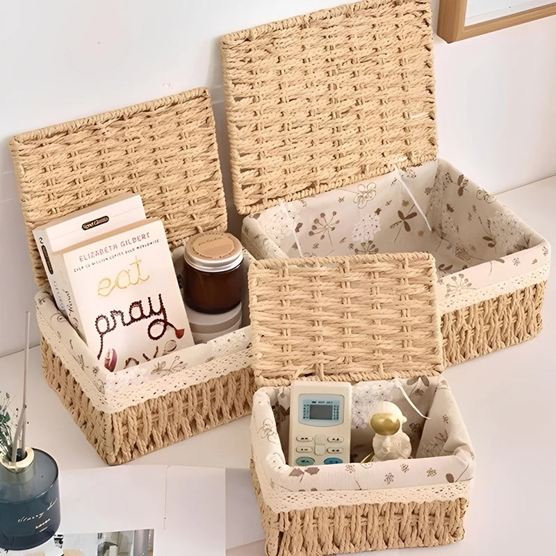 Rustic Woven Desktop Organizer – Versatile Foldable Storage Basket in Earth Tones