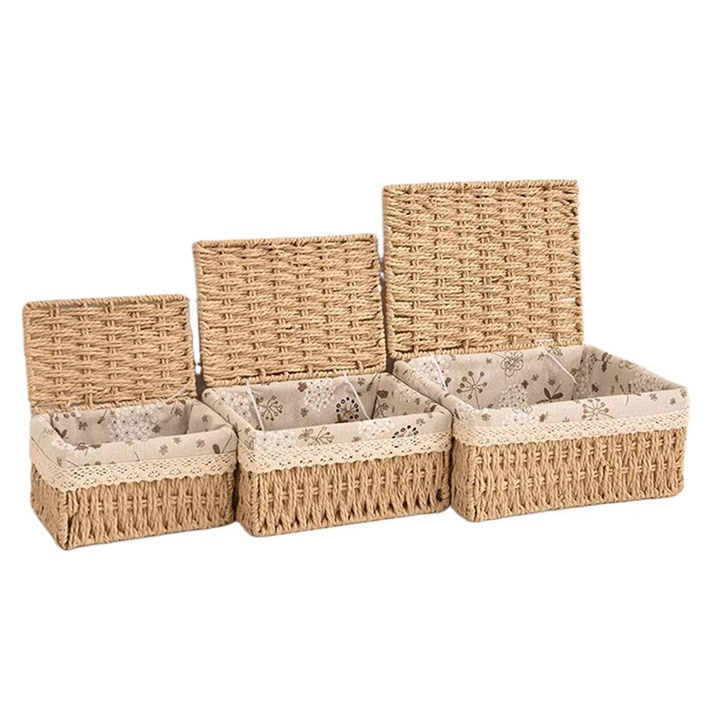 Rustic Woven Desktop Organizer – Versatile Foldable Storage Basket in Earth Tones