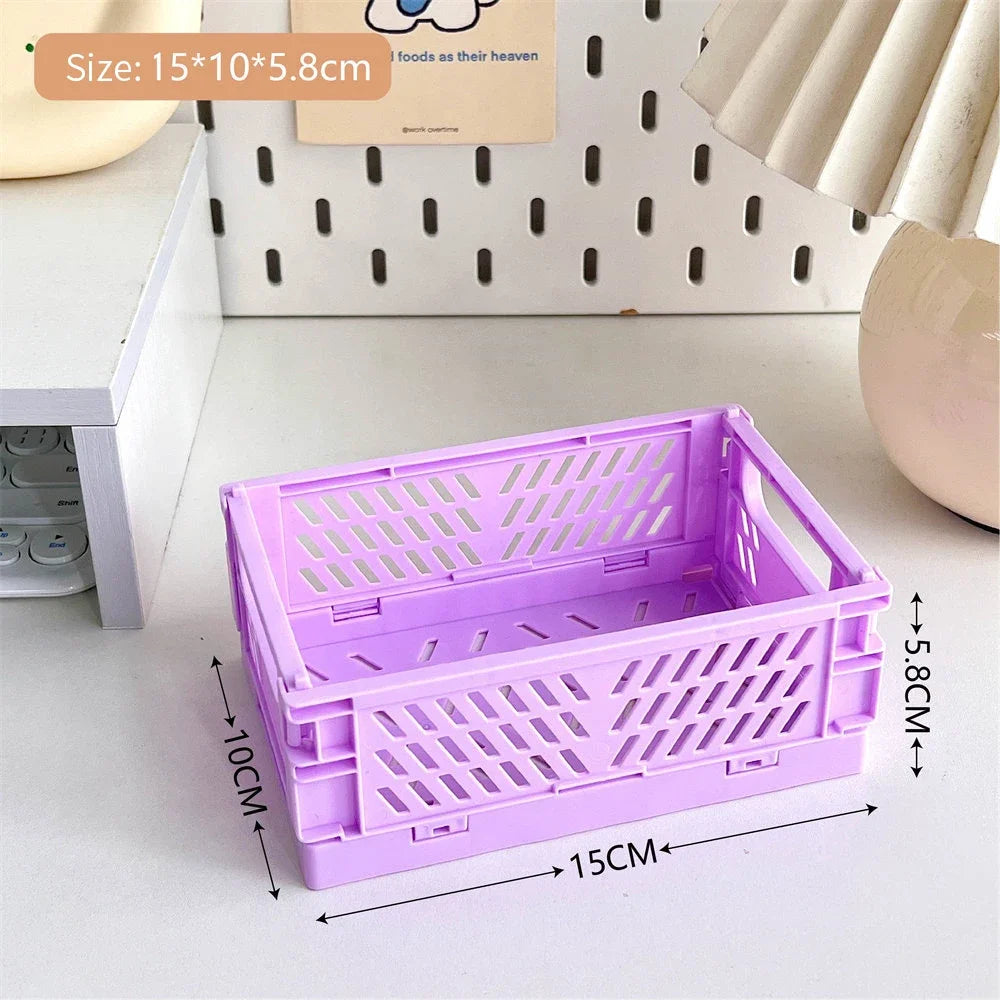 Mini Collapsible Storage Crate – Stackable Desktop Organizer with Handles