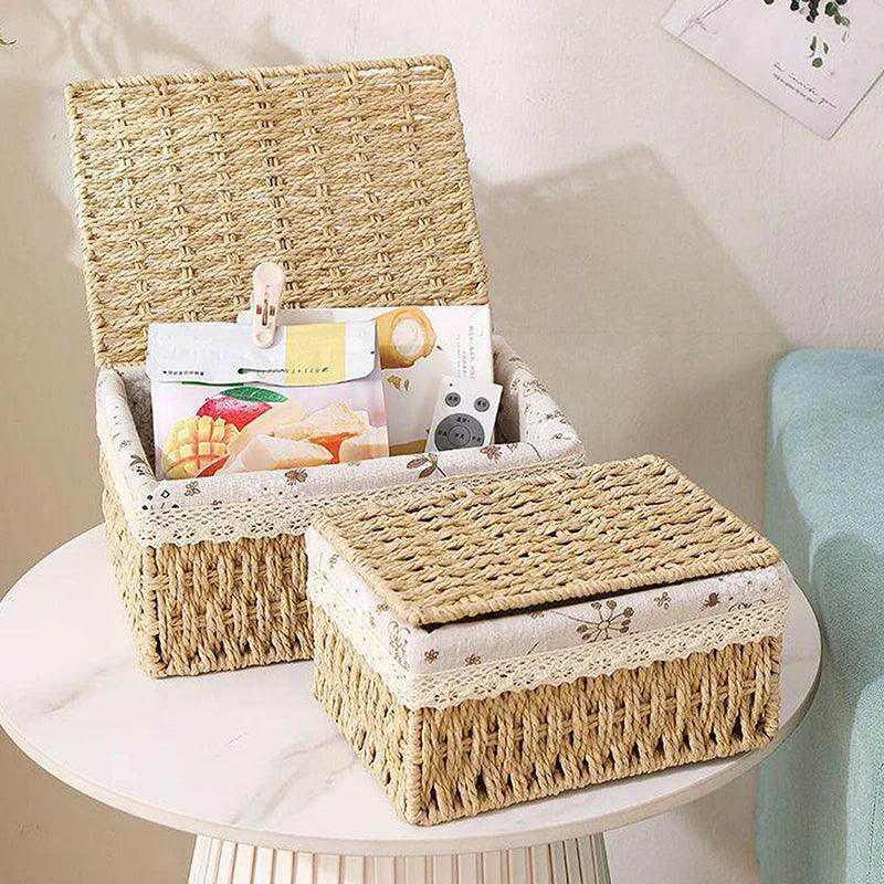Rustic Woven Desktop Organizer – Versatile Foldable Storage Basket in Earth Tones