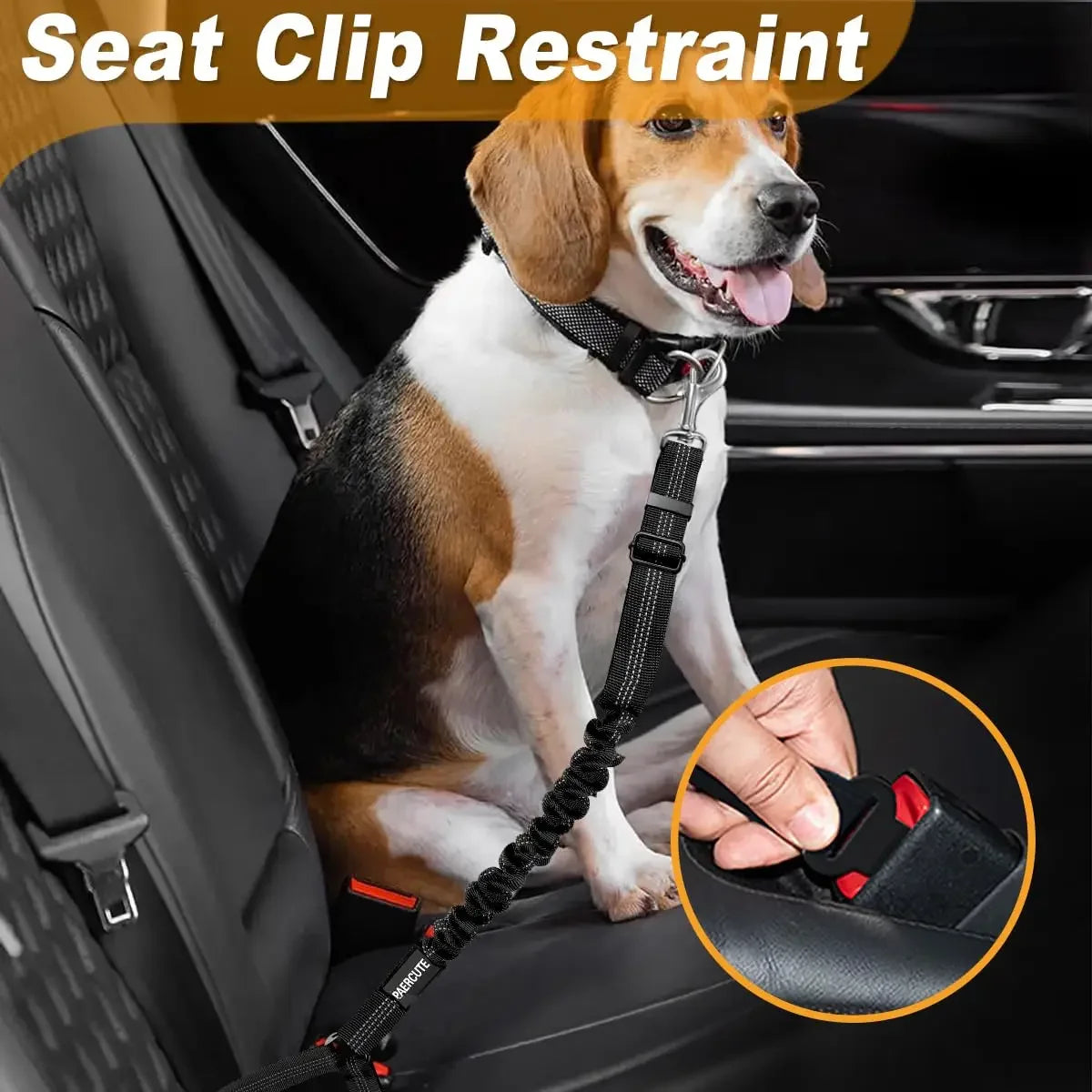No-Tangle Pet Car Safety Tether – Heavy-Duty Adjustable Seat Belt with Shock-Absorbing Bungee for Dogs & Cats