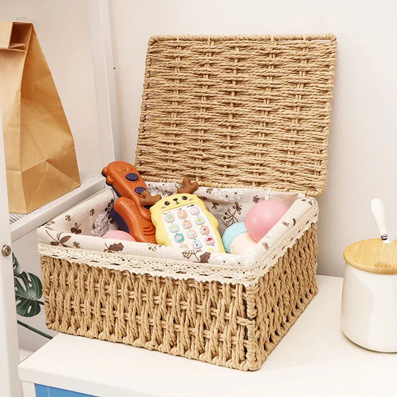 Rustic Woven Desktop Organizer – Versatile Foldable Storage Basket in Earth Tones